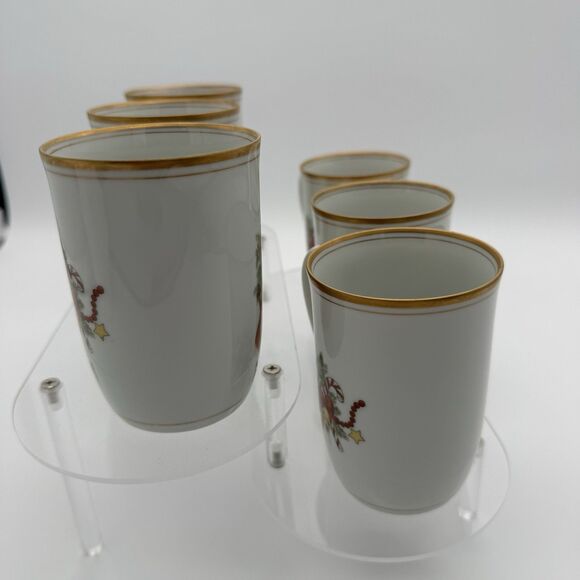 VTG Fitz and Floyd St Nicholas Santa Whisper Set Of 6 Mugs 1978 Gold Candy cane - Picture 5 of 10